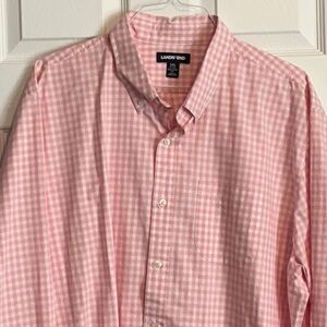 Lands' End Pink Casual Button Down Shirt Gingham Check
